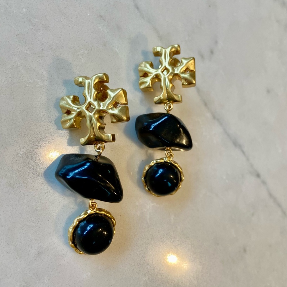 Tory Burch Gold and Black Statement Earrings